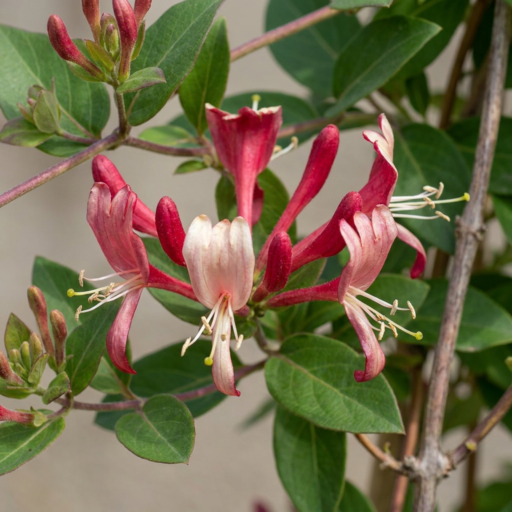 🌺 Lonicera japonica ‘Red World’ – Japanse kamperfoelie – Rood-roze klimplant