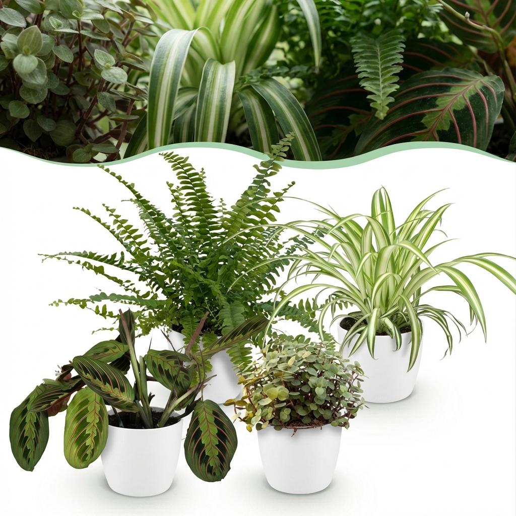 🌿 Chlorophytum – Maranta – Callisia – Nephrolepis | set van 4 stuks