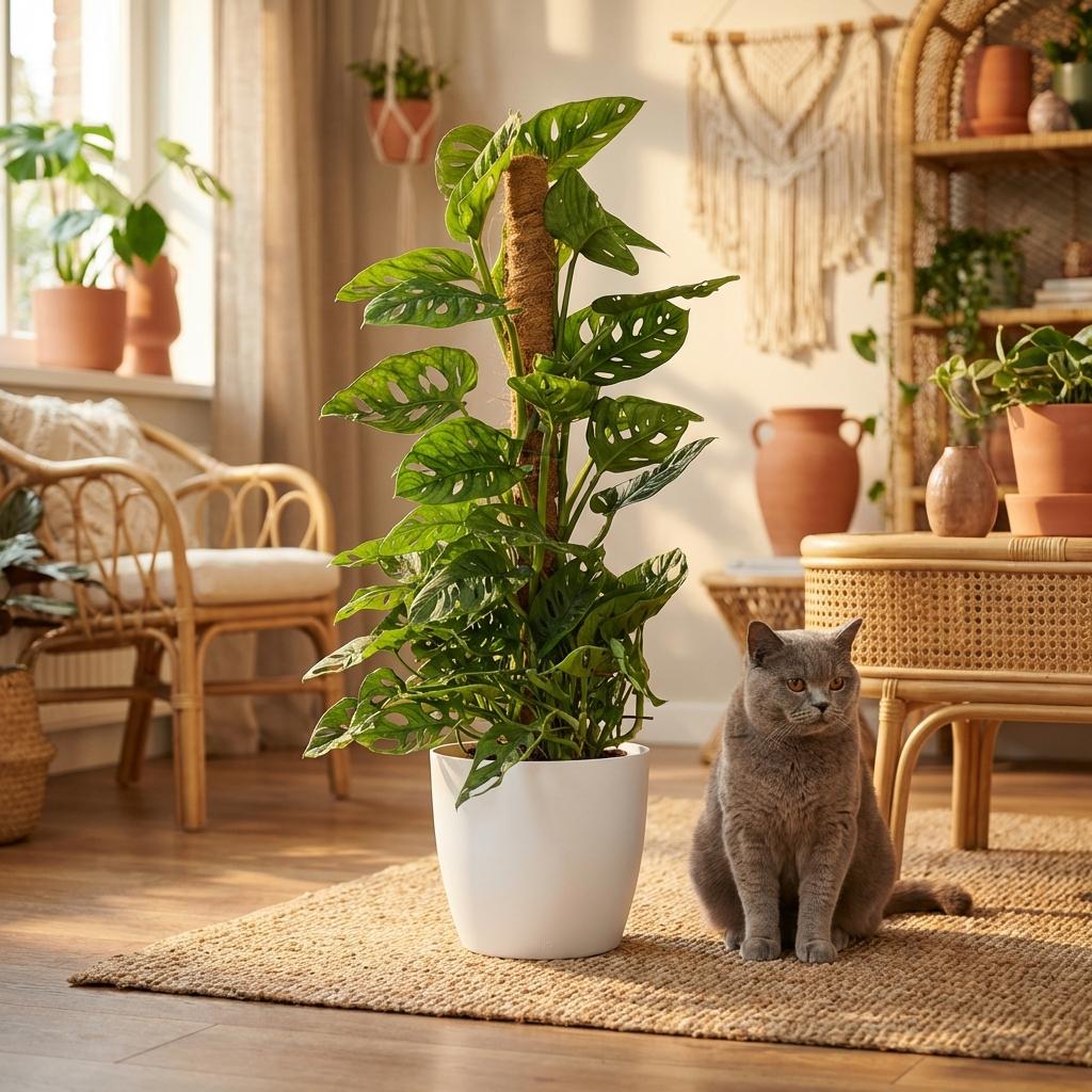🌿 Monstera adansonii ‘Monkey Mask’ | Gatenplant met Mosstok & Witte Pot