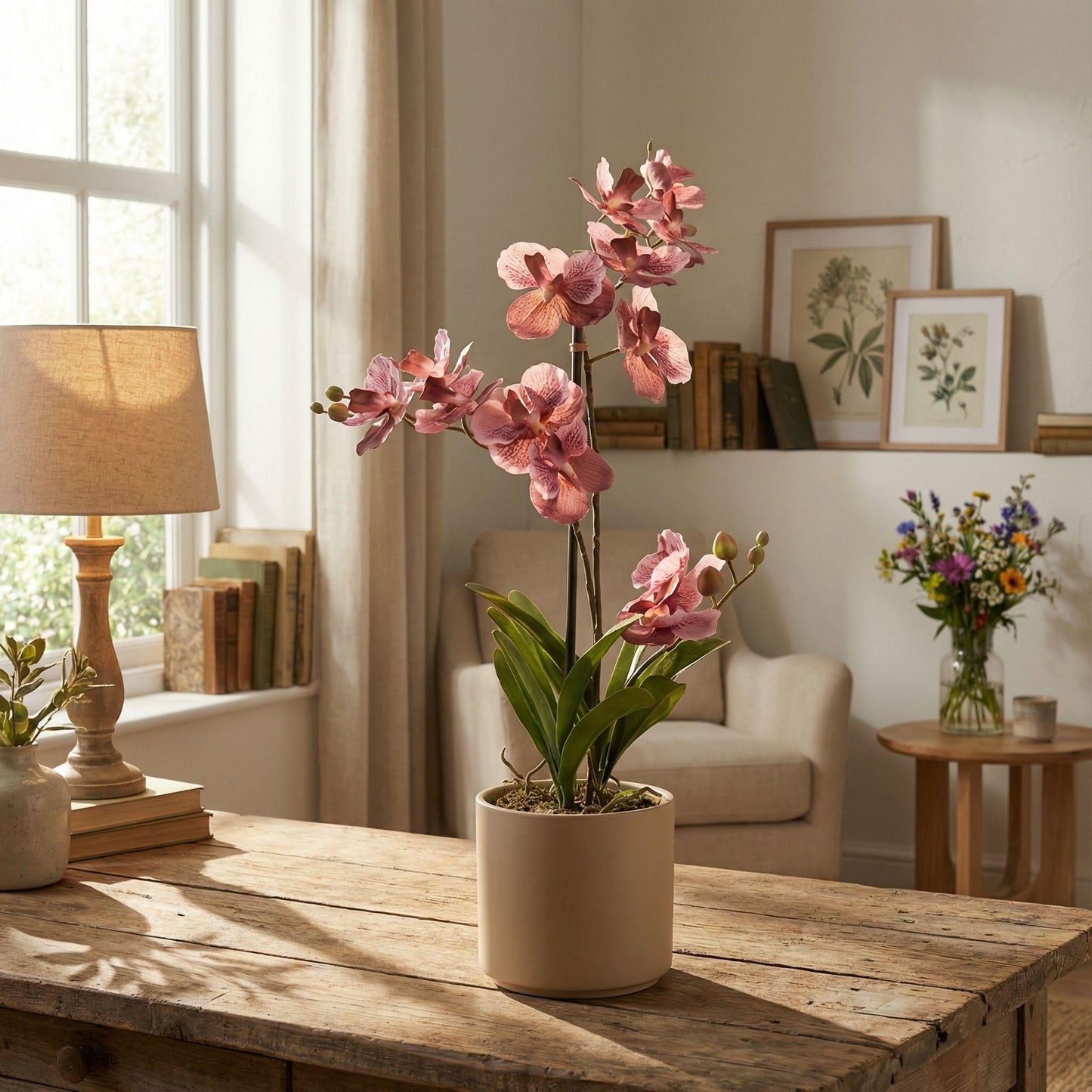 🌸 Vanda Orchidee – Kunstplant in Pot (60 cm, Oudroze)