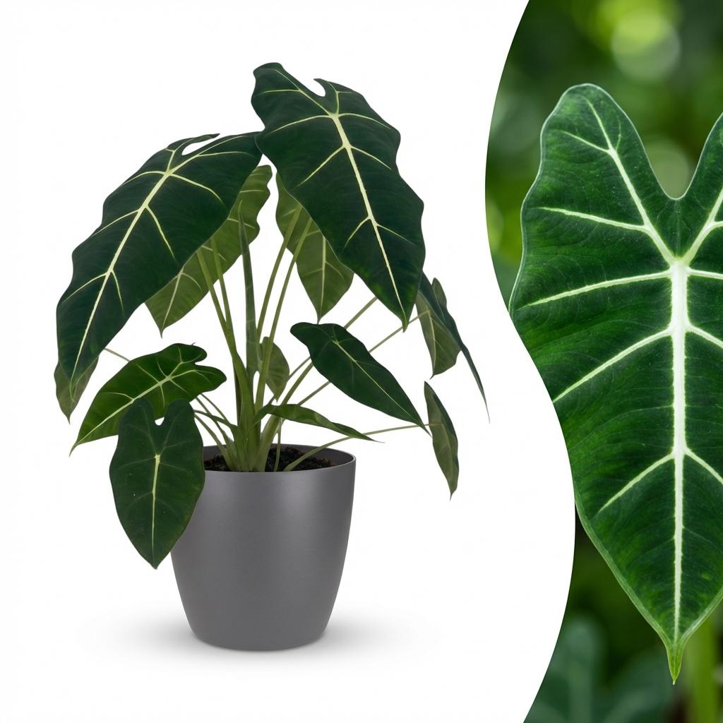 🌿 Alocasia Frydek – met Grijze Pot