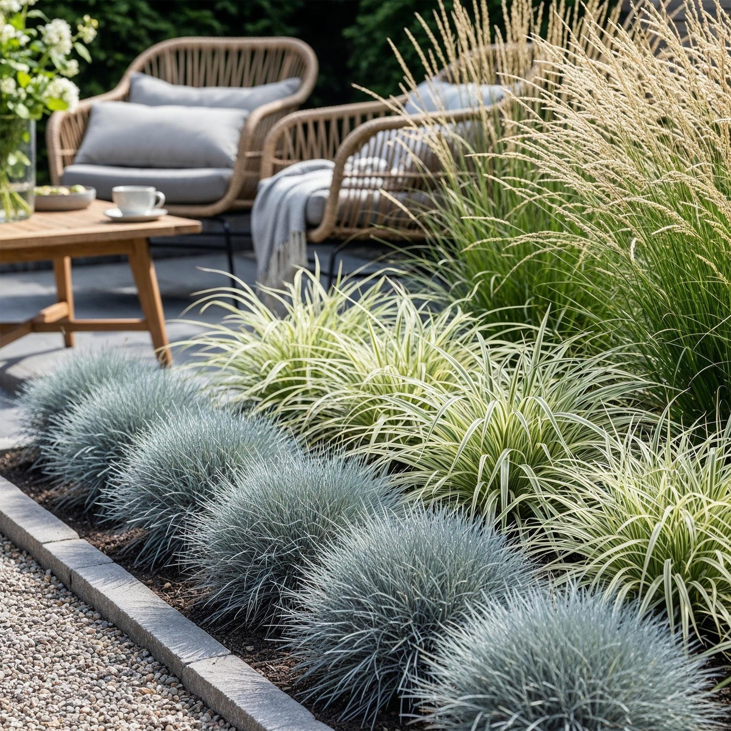 🌾 Siergrassen Mix – Blauw, Geel & Groen | (3 stuks)