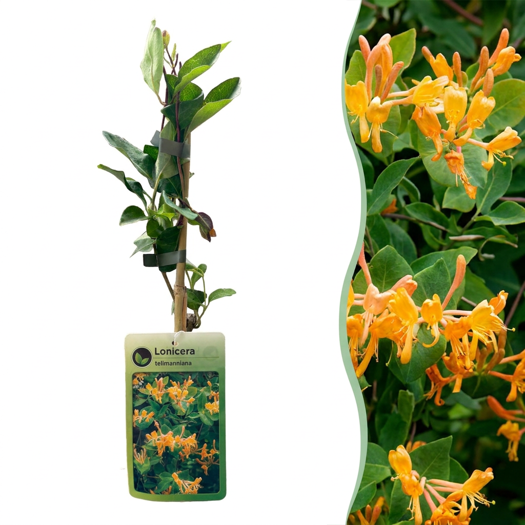🧡 Lonicera × tellmanniana – Tellmann-kamperfoelie – Oranjegele klimplant