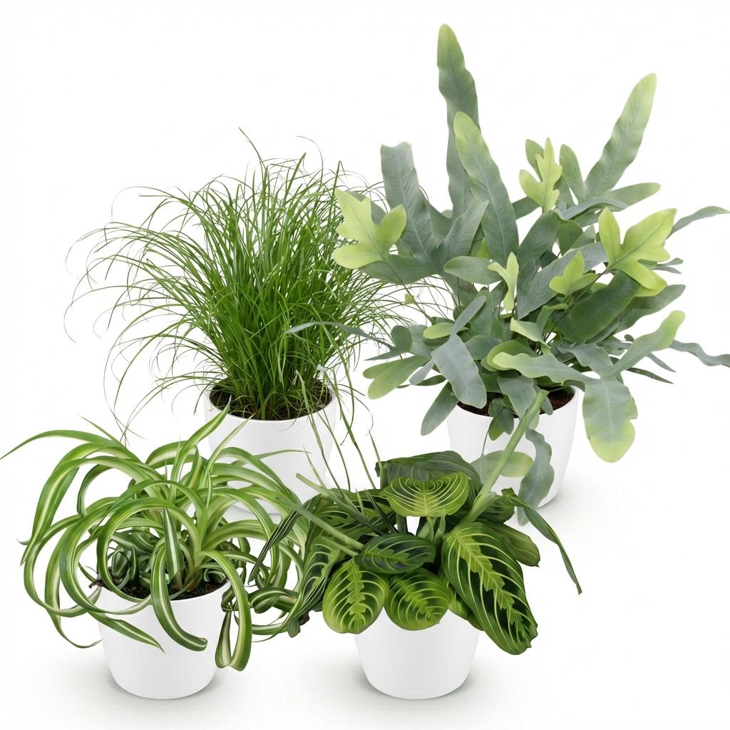 🌿 Diervriendelijke Planten Mix | 4 Kamerplanten met Witte Pot
