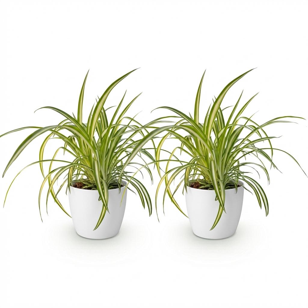 🌿 Chlorophytum Variegatum | Diervriendelijke Bonte Graslelie met Witte Pot (2 stuks)