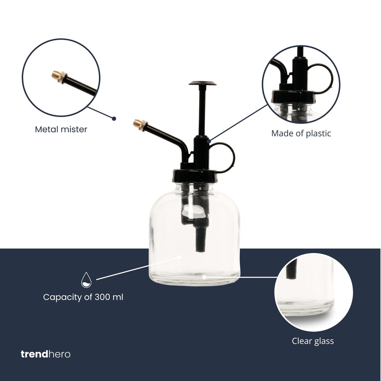 Plantenspuit 💧 | Glas Helder met Zwart – 300 ml