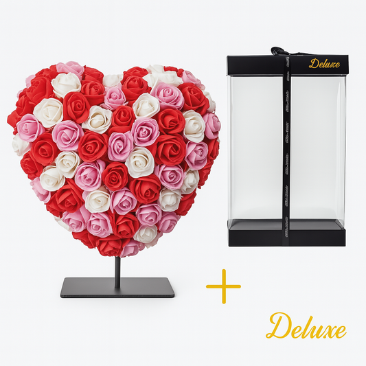 ❤️💗🤍 Hart DELUXE op Standaard – Gemixt Rood, Roze & Wit | Luxe Cadeau