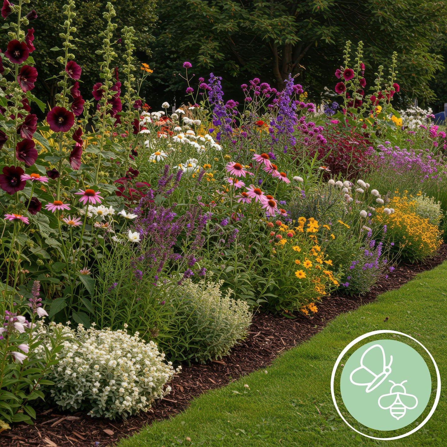 🐝🦋 Borderpakket – Bijen & Vlinderlokkend – 24 Vaste Planten – 3 m² – Ø11 cm – Diverse Kleuren – Weinig Onderhoud