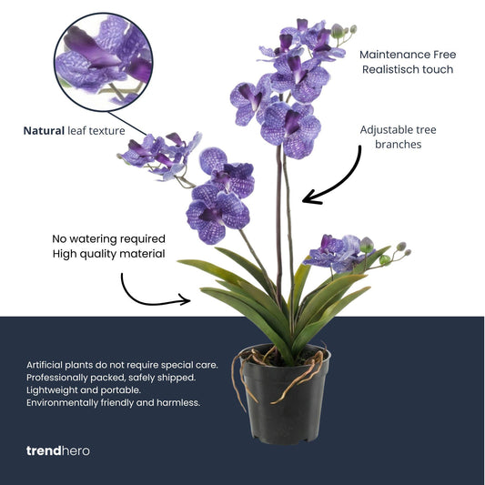 🌸 Vanda Orchidee – Kunstplant in Pot (60 cm, Paars)
